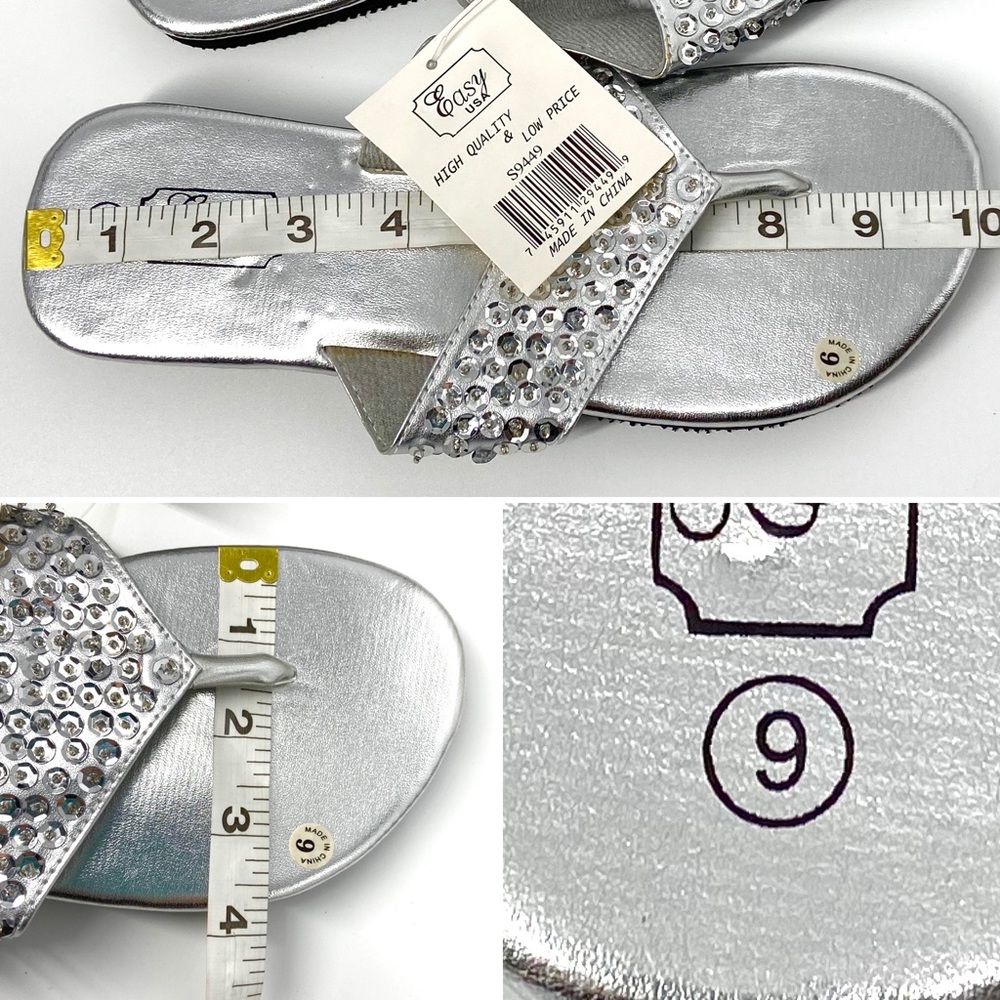 JUST IN Silver Sequins Wedge Flip Flop Sandals - Picture 8 of 12